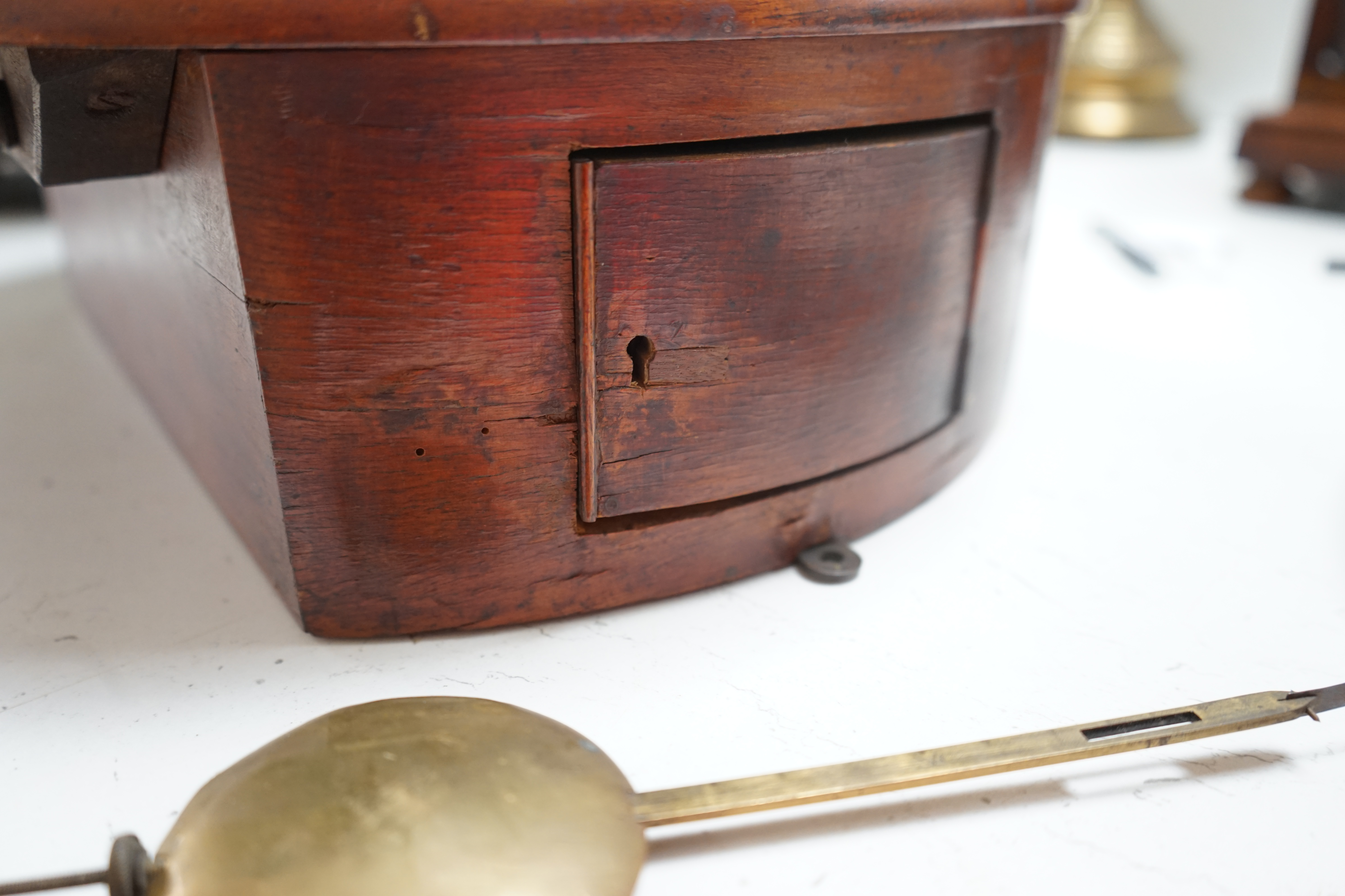 A Victorian mahogany wall clock with pendulum, single fusee movement, 39cm diameter. Condition - fair to good, not tested